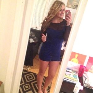 Blue and black mesh long sleeve dress